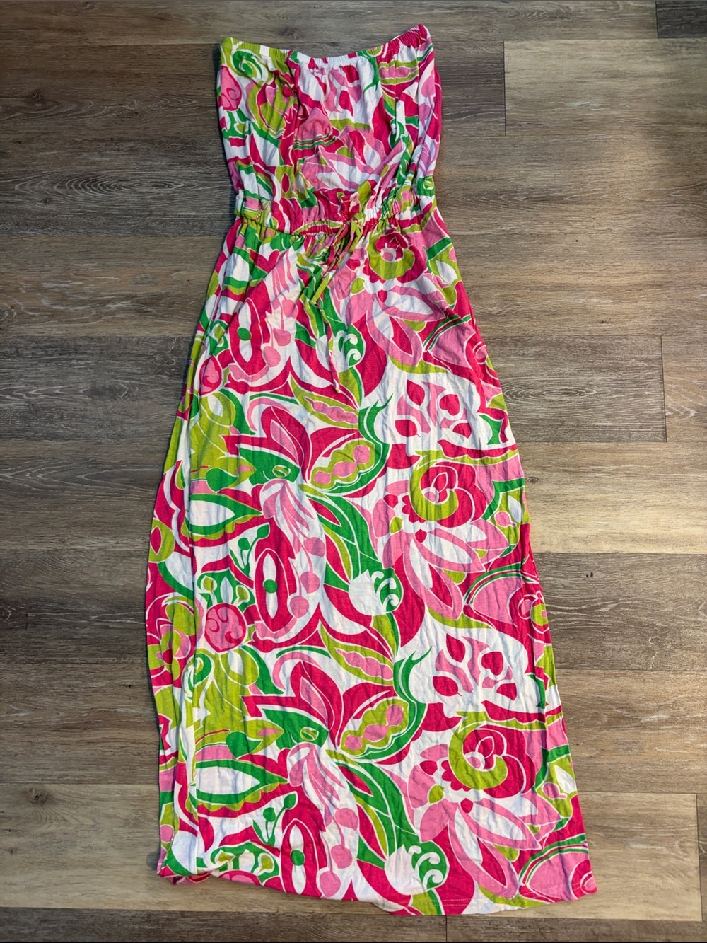Strapless Floral Maxi Dress in Pink, Green & White